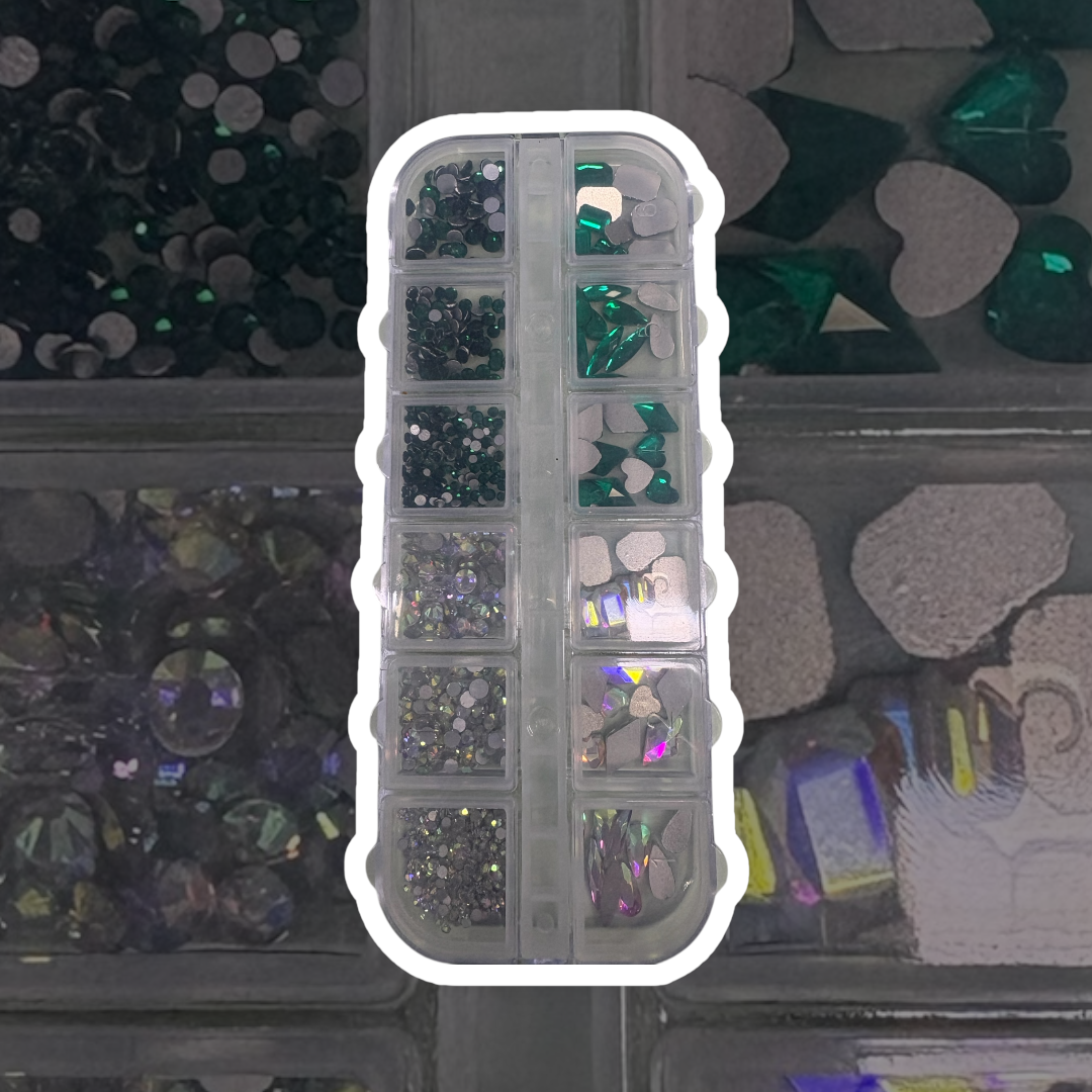 Duo sample rhinestones & crystal pack - emerald green and Ab